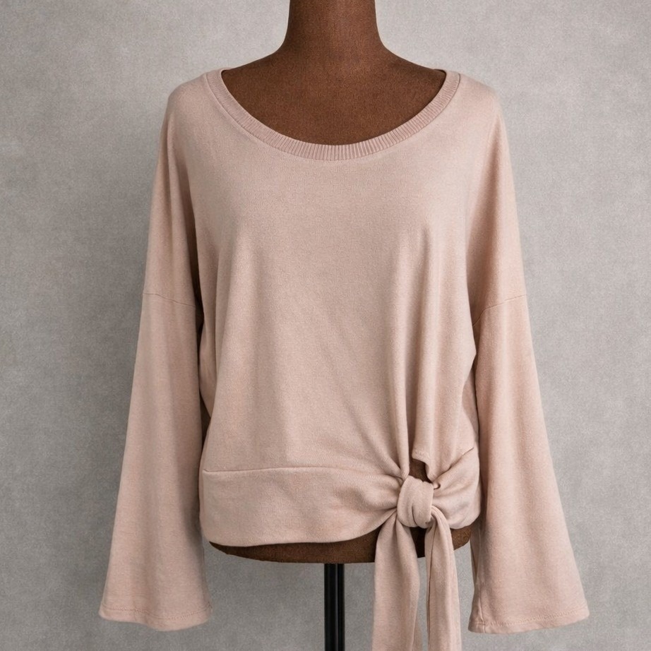 Lanston Revolve Top Women Large Pink Blush Bell Sleeve Tie Waist Nwt Neutral
